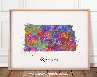 Kansas State Map Watercolour Art Print