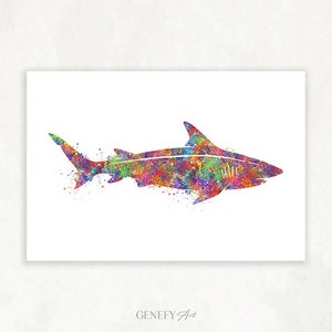 Shark Watercolor Art Print Shark Watercolor Print Shark Print Shark Poster Shark Portrait Sea Animal Print image 1