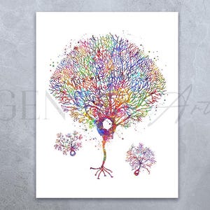 Purkinje Neuron Watercolor Art Print  - Central Nervous System Art - Neurosurgery Art - Medical Art Poster Neurology Gift Neurology Art AS2
