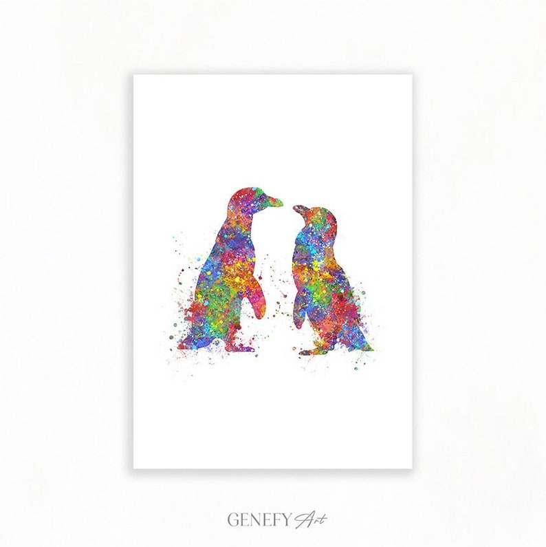 Penguin Kissing Watercolor Print Penguin Prints Gift for Couple Wedding Gift Ideas Loving Couple Prints Anniversary Gift Ideas image 1