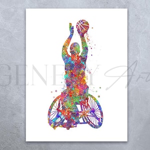Basketball Player on Wheelchair Watercolour Art Print - Basketball Sports Print - Basketball Gift - Para-Athletes - Wheelchair Athlete