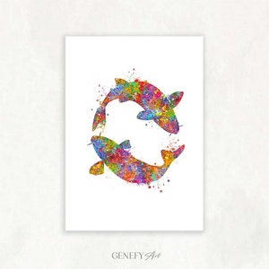 Koi Fish Watercolour Art Print - Koi Fish Prints - Koi Fish Watercolour Print - Koi Fish Prints - Koi Fish Art - Living Room Decor Ideas