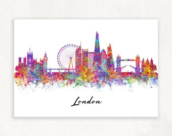 London Skyline Watercolor Art Print - Cityscape Wall Decor