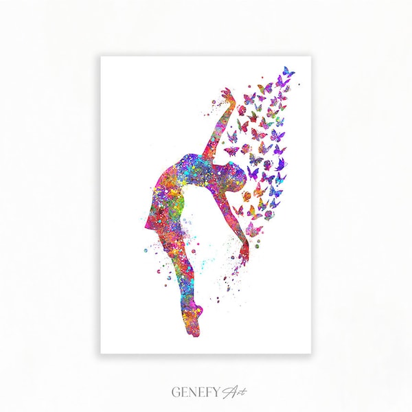 Lyrical Dancer and Butterflies Watercolour Art Print - Ballet Dance Art - Dancing Print - Dance Poster - Girls Room Decor