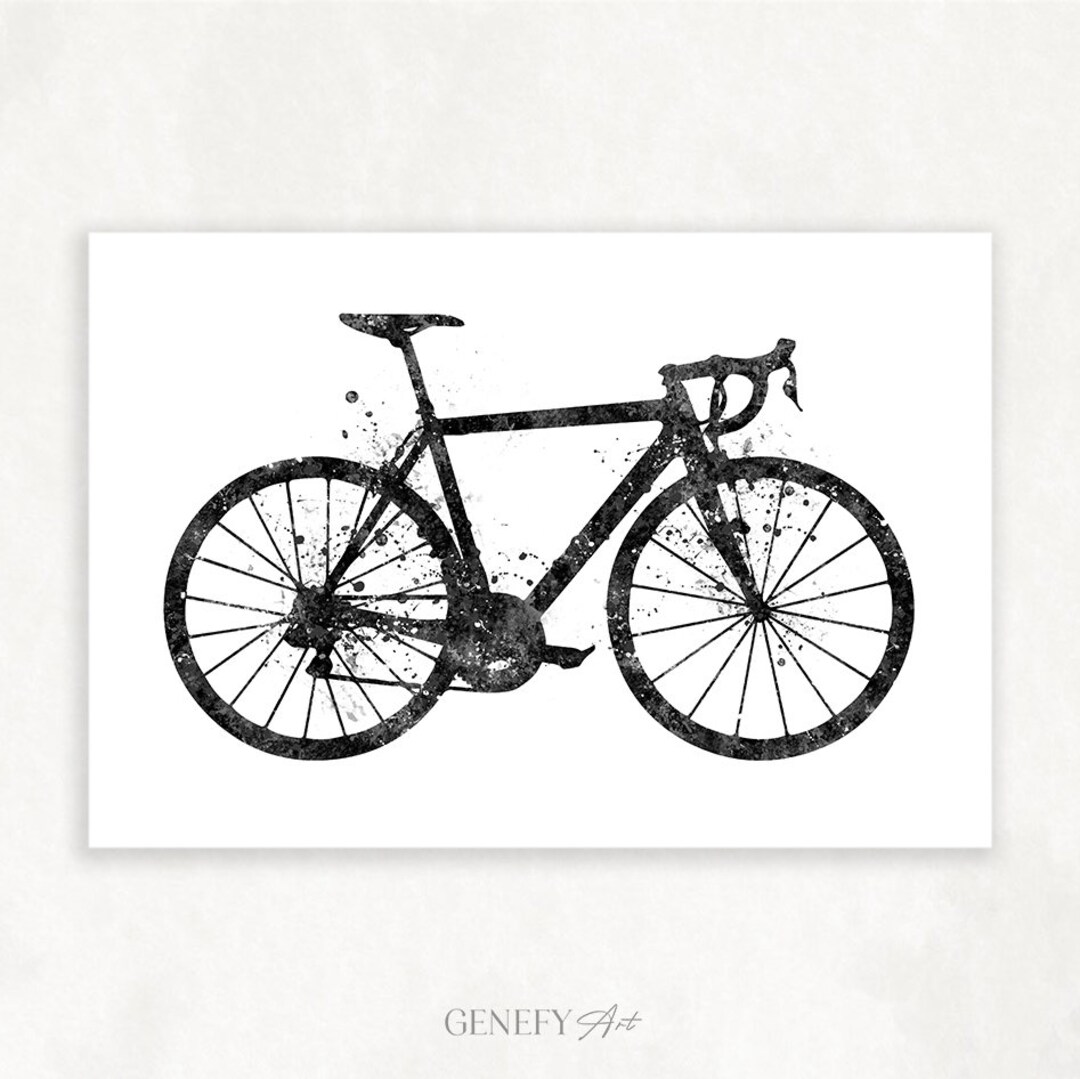 Road Bike Black and White Art Print Road Bike Watercolour Art Cyclist