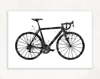 Road Bike Watercolor Art Print: Black and White Bicycle Decor