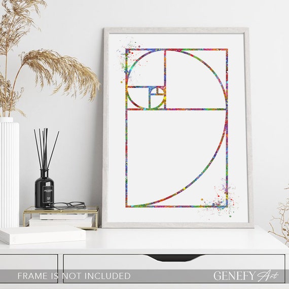 フィボナッチ螺旋水彩画アートプリント：黄金比、数学の装飾 - Etsy 日本