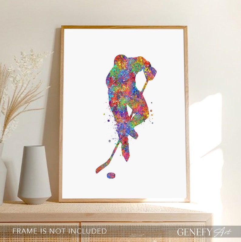 Ice Hockey Player Wall Art Ice Hockey Player Watercolor Print Winter Sports Watercolor Art Gift for Him Ice Hockey Gift image 5
