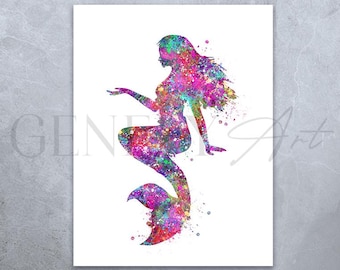 Mermaid Watercolor Art Print: Colorful Mermaid Poster