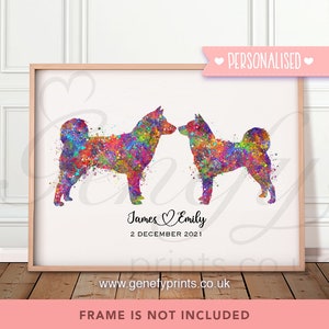 Personalised Shiba Inu Couple Watercolor Art Print