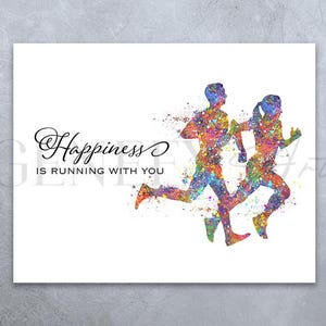 Paar Läufer Zitat Aquarell Druck - Läufer Paar Poster - Läufer Motivationszitat - Marathon-Wand-Dekor - Läufer-Inspirationszitat