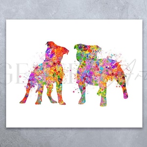 Staffordshire Bull Terrier Couple Watercolor Print - Staffordshire Bull Terrier Watercolor Art - Bull Terrier Portrait - Gift for Her