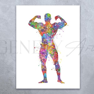 Bodybuilder Watercolour Art Print: Weightlifting Poster