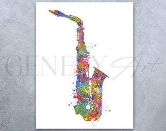 Saxophone Watercolor Art Print: Musical Instrument Poster