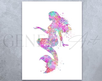 Mermaid Watercolor Art Print: Colorful Mermaid Decor