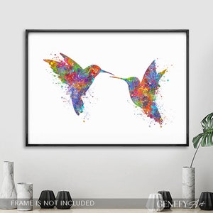 Hummingbird Kissing Watercolour Art Anniversary Gift Ideas Wedding Gift Ideas Housewarming Gift Ideas Hummingbird Poster image 2