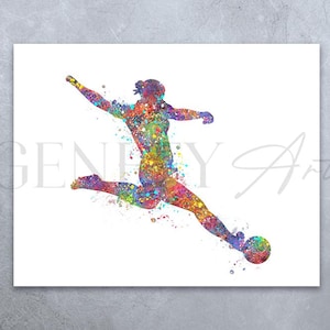 Football Watercolour Art - Female Soccer Player Art - Gift for Daughter - Soccer Girl Poster - Football Wall Decor - Soccer Artwork