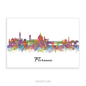 Impresión artística en acuarela del horizonte de Florencia - Impresión del paisaje urbano de Florencia - Impresión del horizonte de Florencia - Decoración de pared del horizonte de Florencia - Regalo de inauguración de la casa