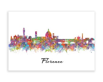 Impresión en acuarela del horizonte de Florencia: arte mural de paisaje urbano