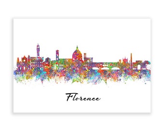 Florence Skyline Watercolour Art Print - Florence Cityscape Print - Florence Skyline Print - Florence Skyline Wall Decor - Housewarming Gift