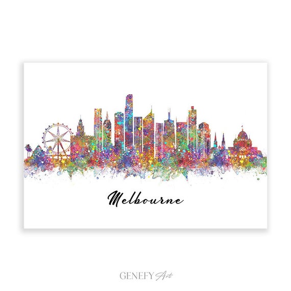 Melbourne Skyline Watercolour Art Print: Cityscape Decor