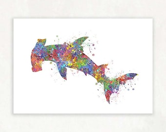 Hammerhead Shark Watercolor Art Print