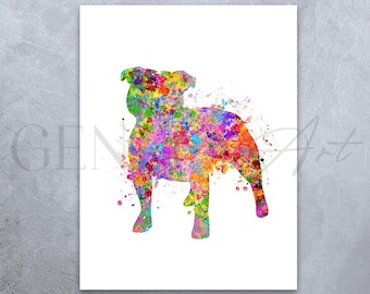 Staffordshire Bull Terrier Watercolor Art Print