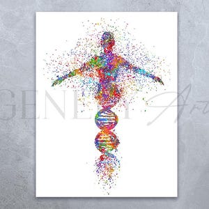 DNA Watercolor Art Print: Science, Medical, Biology Poster