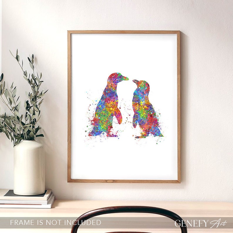 Penguin Kissing Watercolor Print Penguin Prints Gift for Couple Wedding Gift Ideas Loving Couple Prints Anniversary Gift Ideas image 3