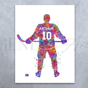 Personalised Ice Hockey Player Watercolour Art Print - Ice Hockey Player Poster - Ice Hockey Print - Sports Room Decor -Ice Hockey Art Decor