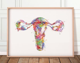 Uterus Anatomy Watercolour Art Print - Female Reproductive System Poster - Fallopian Tubes Poster - Gynaecology Prints  Ovaries Artwork AS78