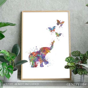 Baby Elephant and Butterflies Watercolour Art Print Baby Elephant Watercolour Print Nursery Decor Nursery Wall Art image 2
