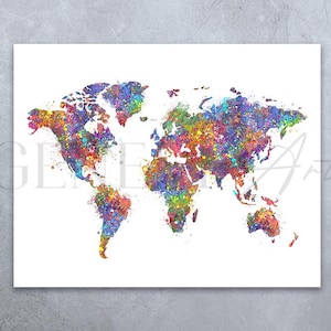 Impresión artística de acuarela de mapa del mundo - Decoración de pared de mapa del mundo - Póster de mapa del mundo - Impresión de mapa del mundo - Decoración del hogar de mapa del mundo - Decoración de oficina