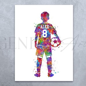 Personalised Boy Soccer Player Watercolour Art Print - Soccer Player Poster - Soccer Print - Sports Room Decor for Boys - Soccer Art Decor