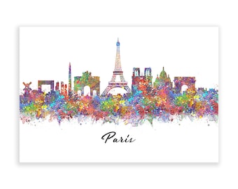 Paris Skyline Watercolor Art Print: Cityscape Wall Decor