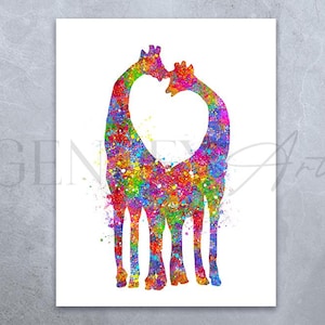 Giraffe Watercolor Print - Giraffe Couple Prints - Valentine&#39;s Day Gift - Gift for Her - Anniversary Gift - Wedding Gift