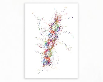 DNA Watercolor Art Print  - DNA Molecule Art - Medical Art Poster - Genetics Science Art - Genetic Microbiology Art - Clinic Lab Decor AS25