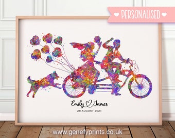 Personalised Couple Watercolour Print - Wedding Couple Prints - Couple on Bike - Wedding Gift Ideas - Anniversary Gift