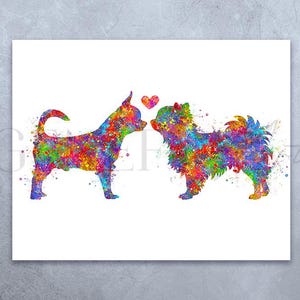 Chihuahua Couple Watercolor Art Print: Colorful Dog Portrait