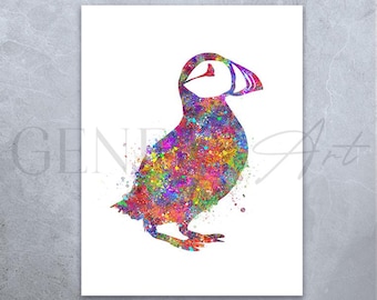 Puffin Bird Watercolor Art Print: Colorful Bird Portrait