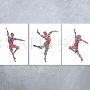 Tänzer Aquarell Art Print - Set von 3 Prints - Balletttänzer Porträt - Tanz Studio Dekor - Tänzer - Geschenk für Tänzer