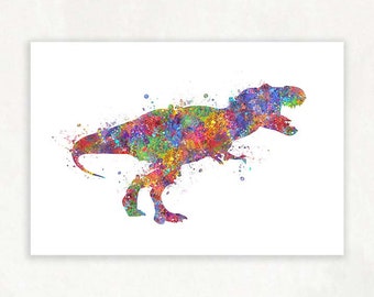 Tyrannosaurus T-Rex Watercolor Print - Dinosaur Watercolor Art Print - T-Rex Portrait - Dinosaur Portrait - T-Rex Wall Art - Boys Room Decor