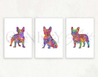 French Bulldog Watercolor Art Print - Set of 3 - French Bulldog Poster - French Bulldog Wall Art - French Bulldog Portrait - Gift for Her