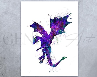 Dragon Watercolour Art Print: Nursery Decor Poster