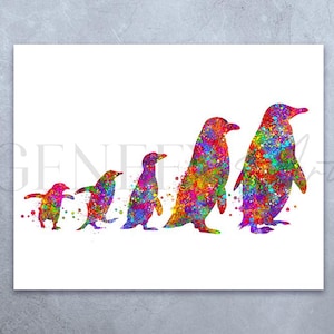 Penguin Family of 5 Watercolour Print - Family Prints - Family Poster - Family Portrait - Penguin Poster - Family Tree Poster