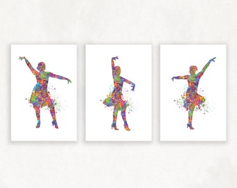 Salsa Dancing Watercolor Art Print  Set of 3 - Dancing Watercolor Poster - Salsa Dance Art - Dancing Wall Decor - Gift for Her