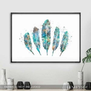 Feathers Watercolour Art Print Feathers Wall Art Vibrant Wall Art House Warming Gift Ideas Colourful Wall Art Decor image 2