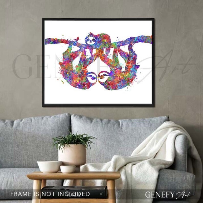 Sloth Family Watercolor Art Print – Colorful Animal Portrait - Etsy