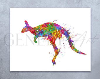 Impresión artística de acuarela de canguro: Póster de vida silvestre australiana