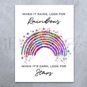 Happiness Quote Watercolour Print: Rainbow & Stars Poster